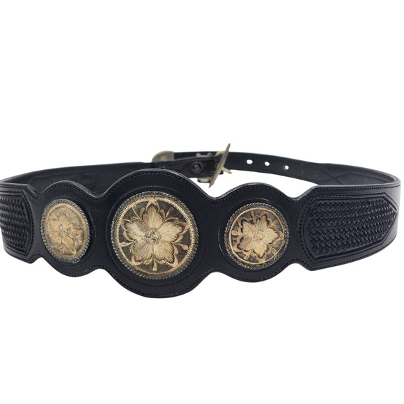 Vogt Belt Steerhide Leather Sterling Buckle Western Conchos Southwest Style 32 - Picture 8 of 16